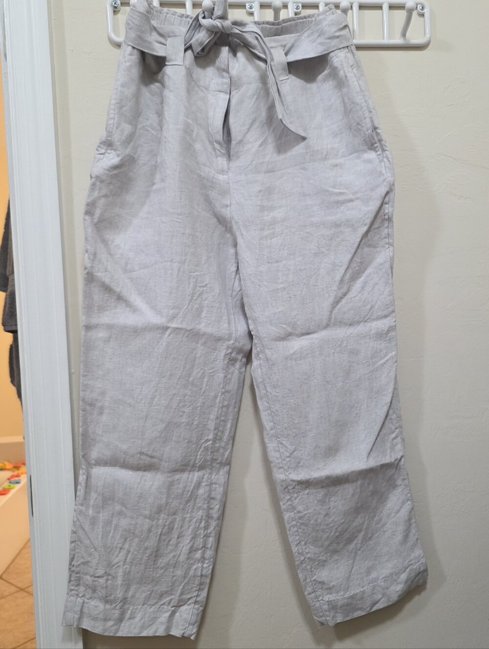Chico's Light Gray 100% Linen Tie-Waist Pants